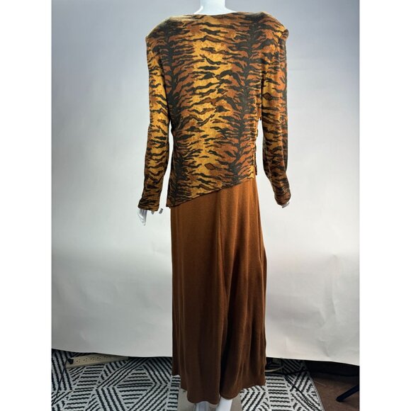 Vintage Joseph Ribkoff Tiger Print & Brown Two Pc Size 16 Maxi Dress - Picture 2 of 16
